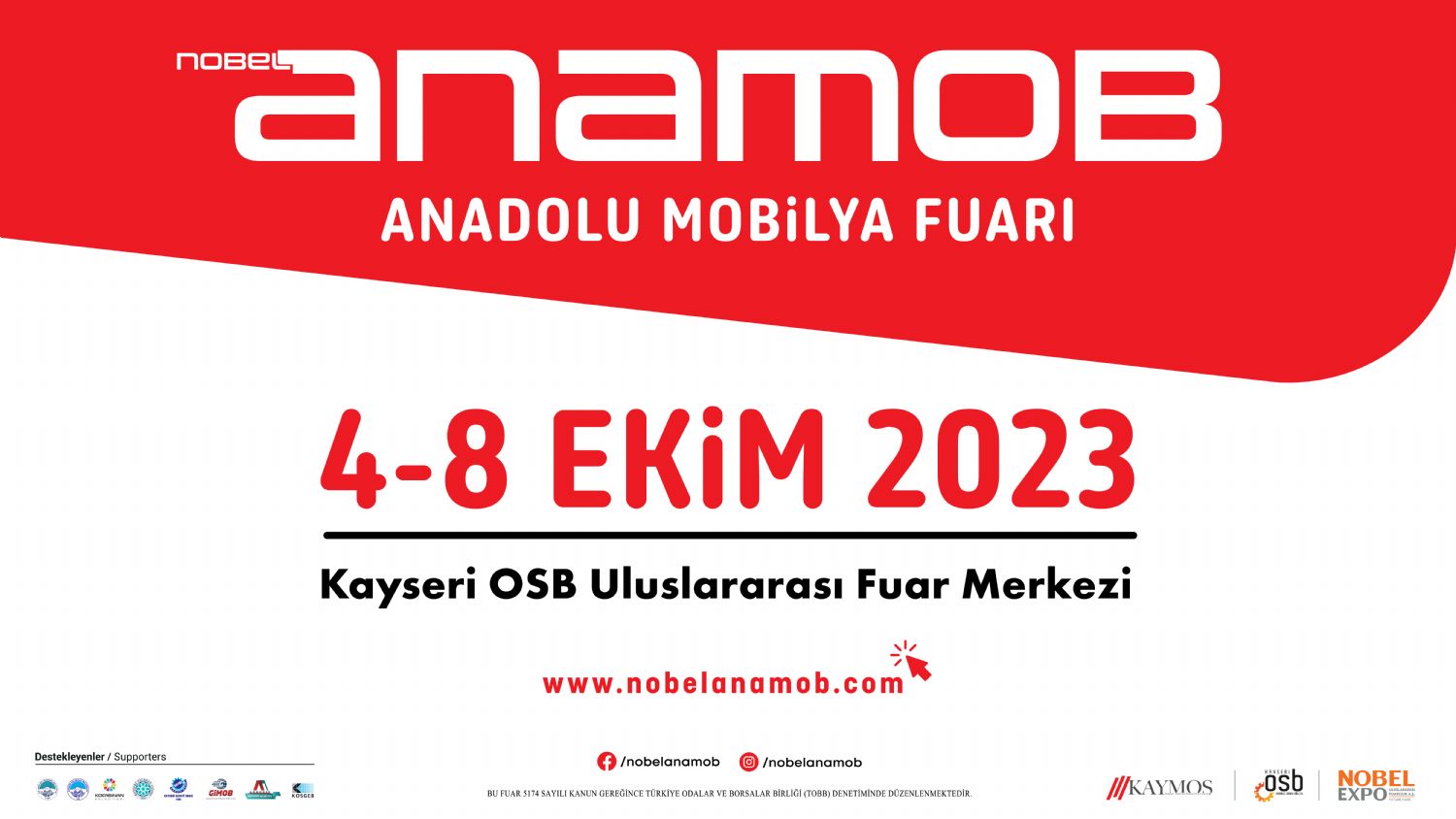 ANAMOB Anadolu Mobilya Fuarı 4-8 Ekim 2023 Kayseri OSB Uluslararası Fuar Merkezi