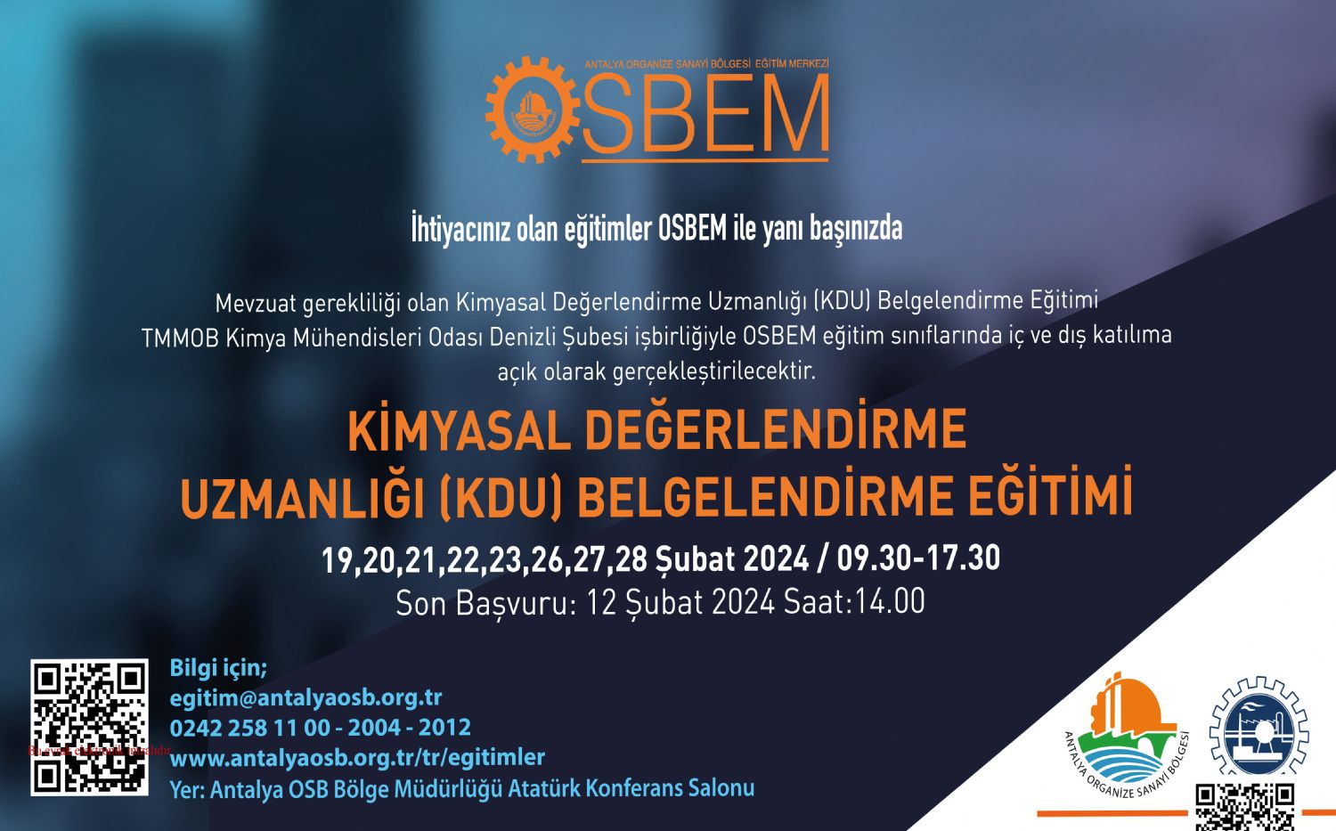 OSBEM Kimyasal Değerlendirme Uzmanı (KDU) Eğitimi ve Sınavı Duyurusu